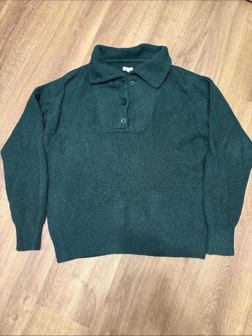 Aerie | Dark Green Collared Button Knit Oversized Sweater | Size Small